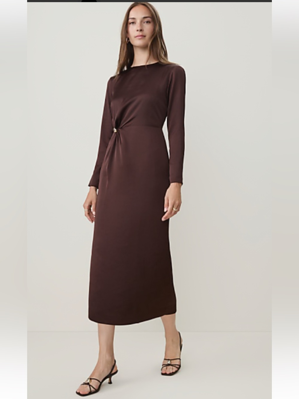 Ann Taylor Chocolate Brown Long-Sleeve Midi Dress with Twist Front